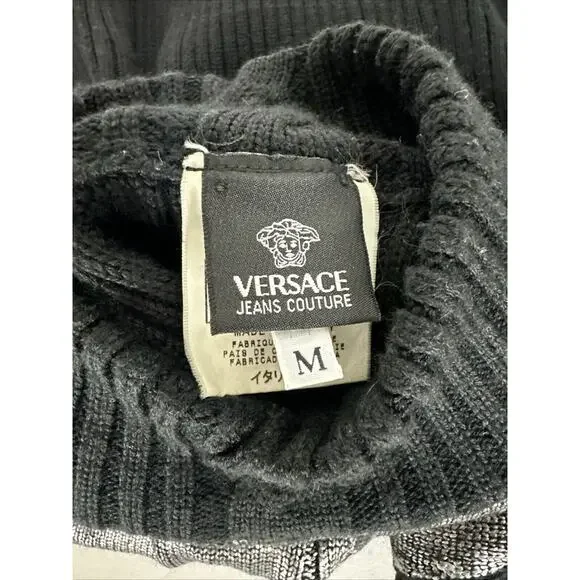 Versace Black Argyle Ribbed Knit Sweater Pullover Women Size M - Picture 5 of 8